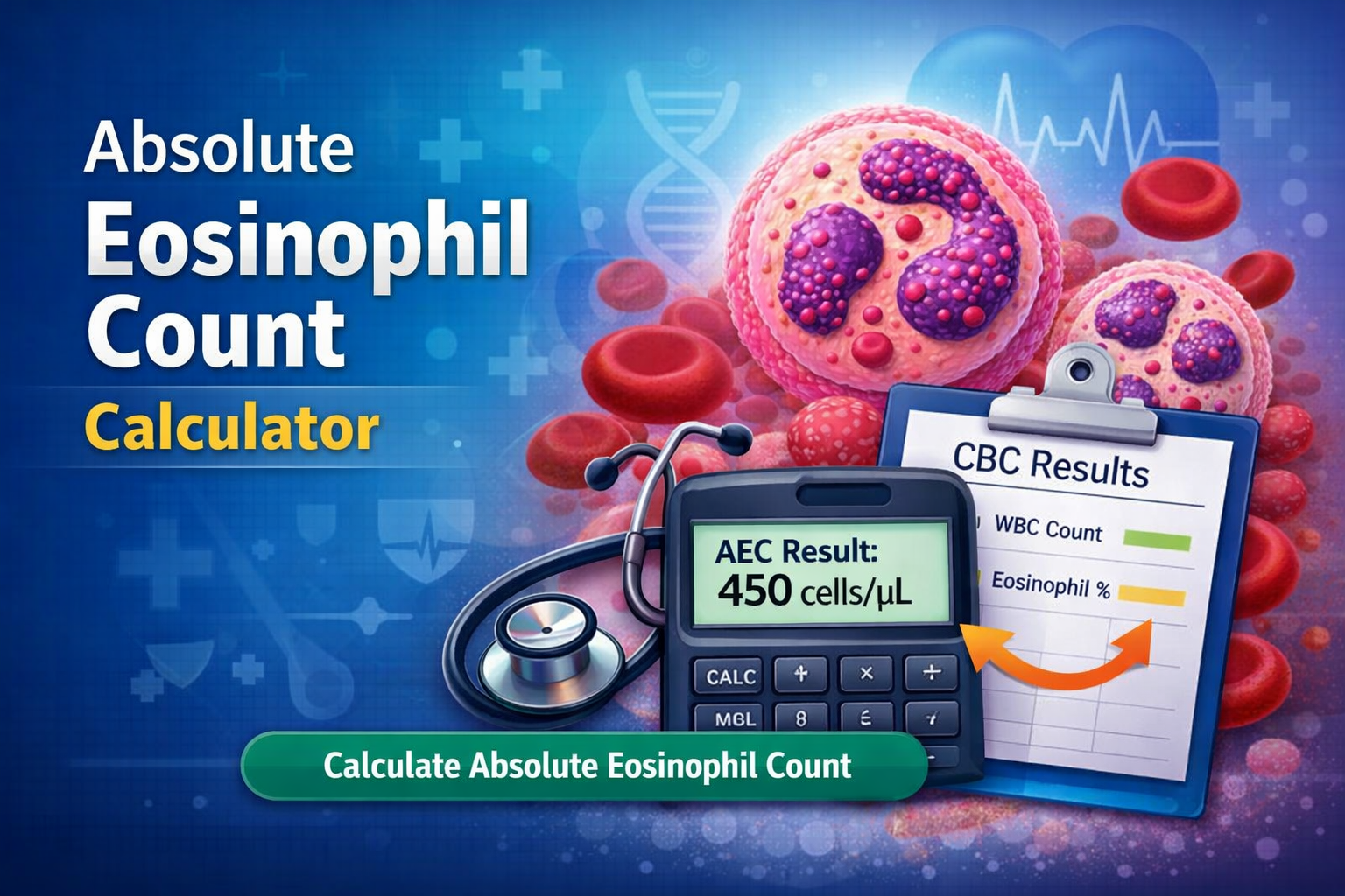 Absolute eosinophil calculator tool for computing eosinophil levels from blood test results