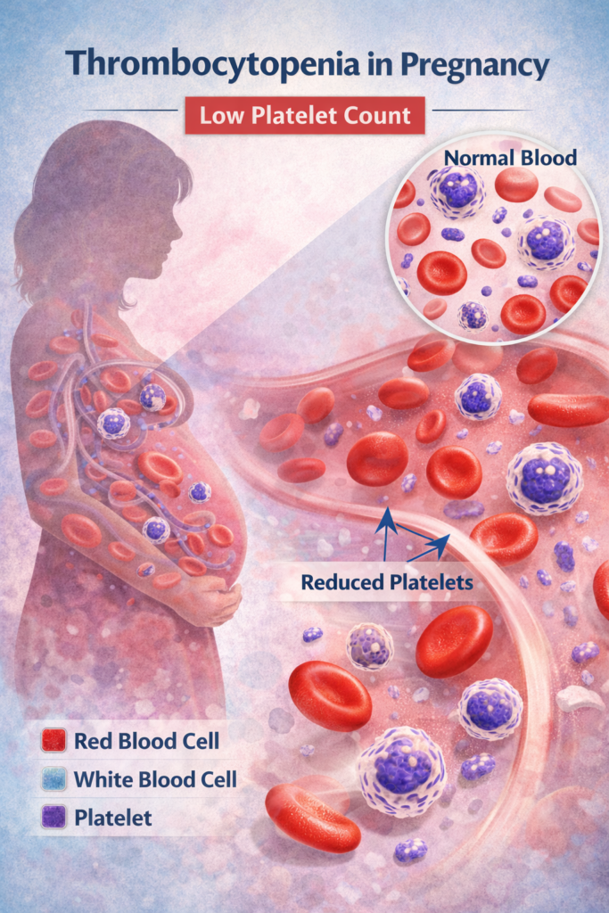 thrombocytopenia in pregnancy showing low platelet count symptoms and treatment in expecting mothers
