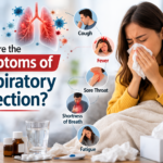 symptoms of respiratory infection — diagram showing cough, fever, sore throat, and breathing difficulty"
