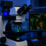Fluorescence microscope used in laboratory for cell and tissue imaging