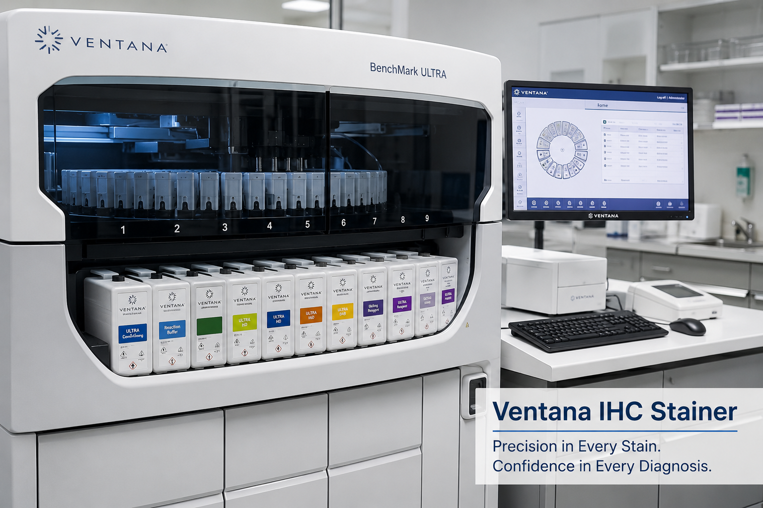 Ventana IHC stainer automated immunohistochemistry instrument in a pathology laboratory