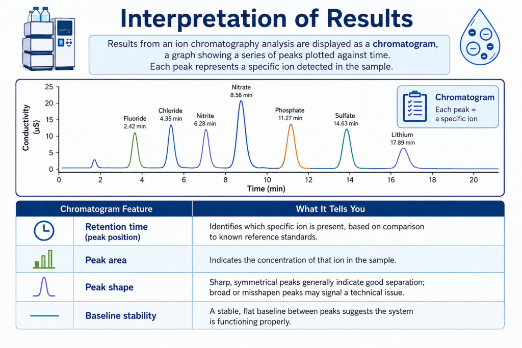 "Ion chromatography instrument analyzing water sample for anion and cation content in a laboratory"