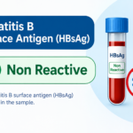 "Laboratory report showing a hepatitis B surface antigen non reactive test result with blood sample tube"