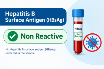 "Laboratory report showing a hepatitis B surface antigen non reactive test result with blood sample tube"